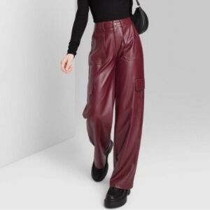 Women's High-Rise Straight Leg Faux Leather
Cargo Pants - Wild Fable Burgundy